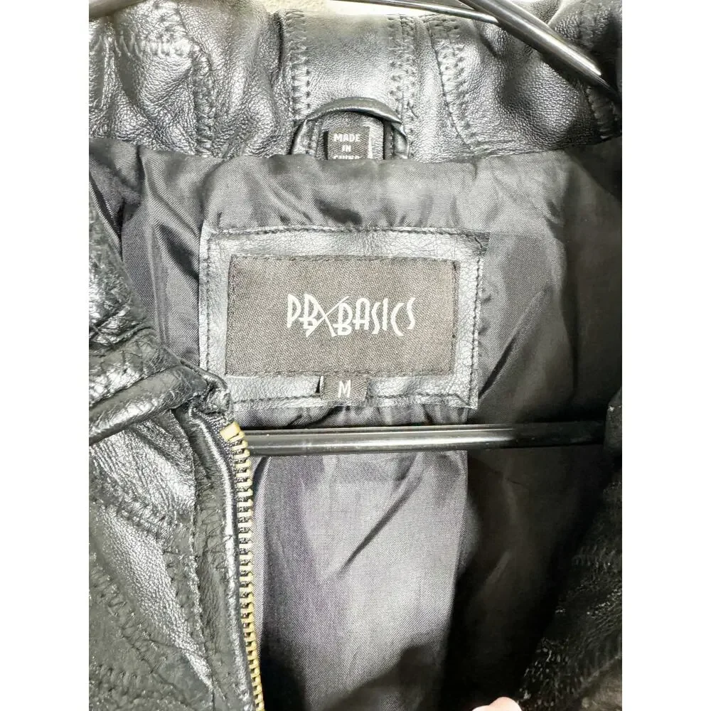 Vintage Black PBX Basics Patchwork Leather Sleek Jacket Coat Medium